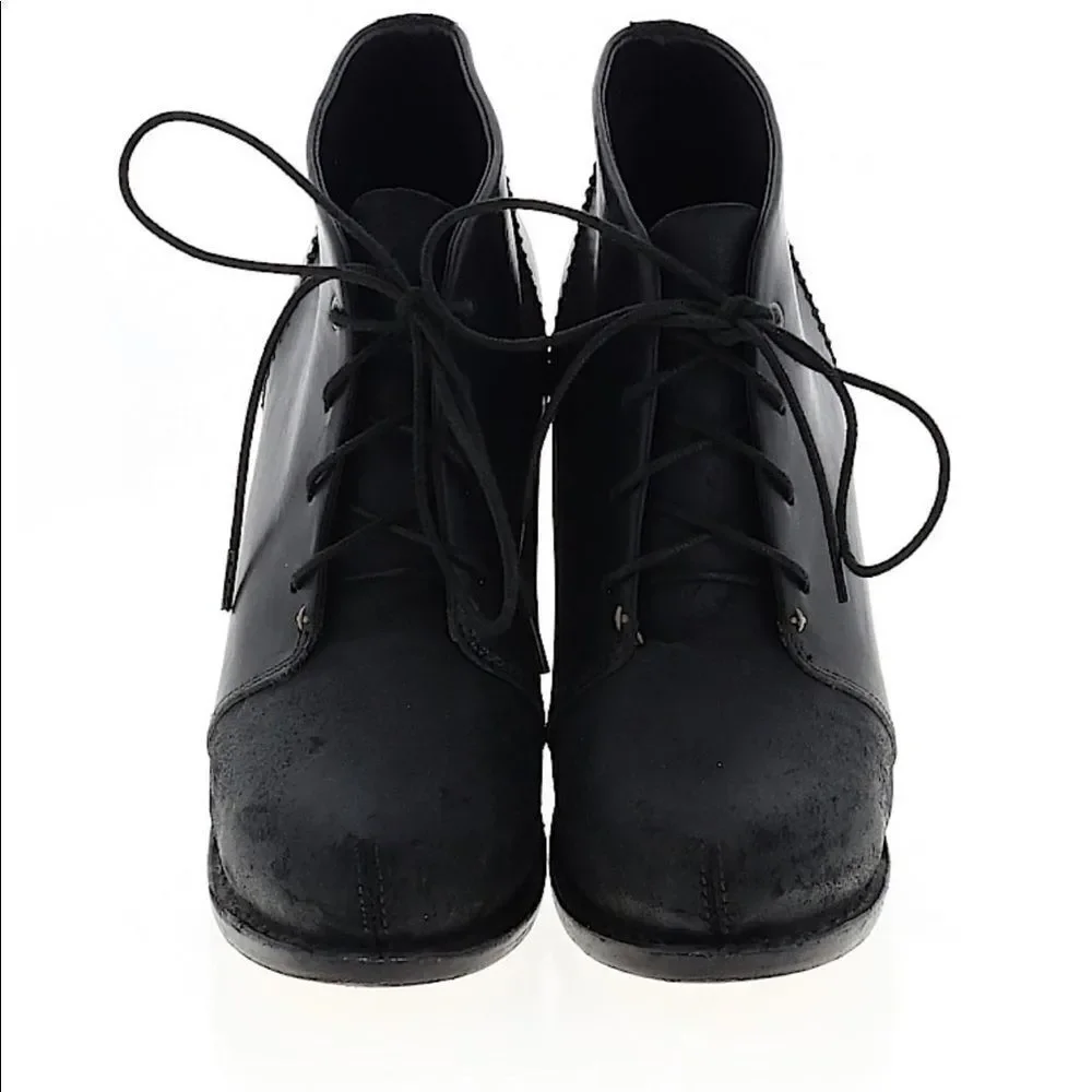 RAG & BONE Black Wedge Leather Bootie Ankle Boot Distressed Odval Desert‎ Size 7
